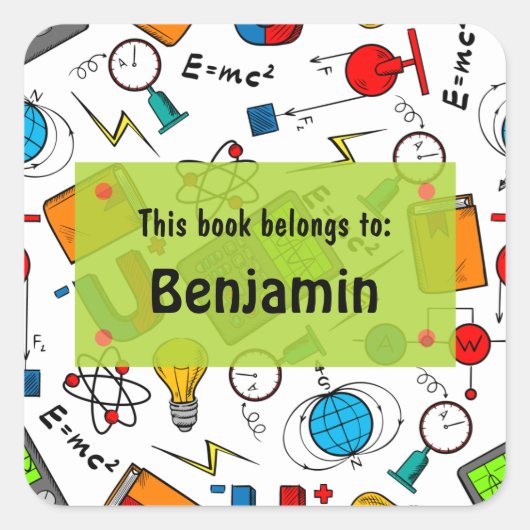 ホワイトグリーンおもしろい学校用品パーソナライズされた スクエアシール (正面)