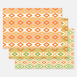 ホワイトグリーンとオレンジ ラッピングペーパーシート