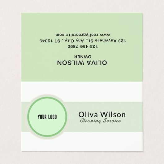 ホワイトグリーンの例示清掃サービス事業 名刺 (外部フラット)