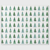 ホワイトグリーンウォーター色フェスティバルウィンターツリー ラッピングペーパー (フラット)