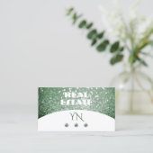 ホワイトグリーンエレガントスパークルグリッターとモノグラム 名刺 (スタンド正面)