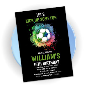 ホワイトグリーンサッカー誕生日招待状 招待状