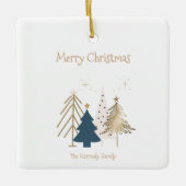 ホワイトグリーンピンク&金ゴールドクリスマスツリー セラミックオーナメント (正面)