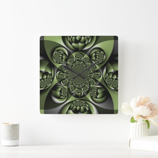 ホワイトグリーンフォレストミニスフィア スクエア壁時計 (ホーム)