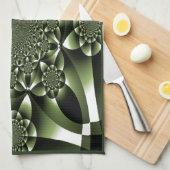 ホワイトグリーンフォレストリーフ花びら キッチンタオル (四つ折り)