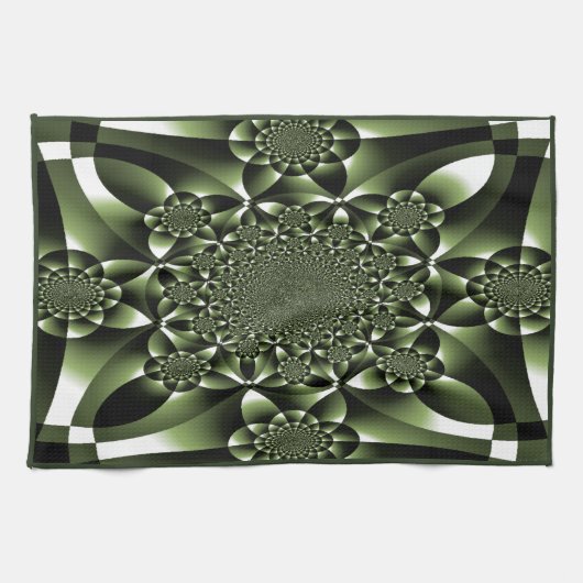 ホワイトグリーンフォレストリーフ花びら キッチンタオル (横)