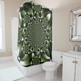 ホワイトグリーンフォレストリーフ花びら シャワーカーテン