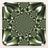 ホワイトグリーンフォレストリーフ花びら スクエアペーパーコースター (正面)