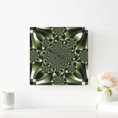 ホワイトグリーンフォレストリーフ花びら スクエア壁時計 (ホーム)