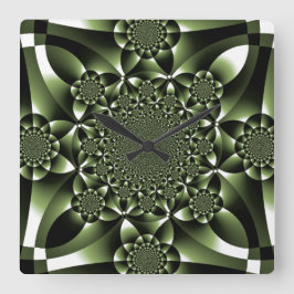 ホワイトグリーンフォレストリーフ花びら スクエア壁時計