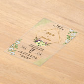 ホワイトグリーンフローラアクリル結婚式招待状 アクリル招待状 (レイダウン)