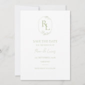 ホワイトグリーンフローラモノグラム結婚式の日付を保存 案内状 (裏面)