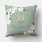 ホワイトグリーンフローラルゴールドフレーム結婚記念日 クッション (裏面)