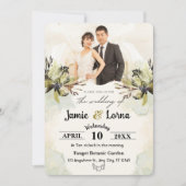 ホワイトグリーンフローラ水彩 | お洒落 A 招待状 (正面)