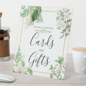 ホワイトグリーンフローラ金ゴールドウェディングカード&ギフト 台座サイン (インサイチュ)