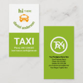 ホワイトグリーンボックス笑顔タクシー顔タクシー運転手 名刺 (正面/裏面)
