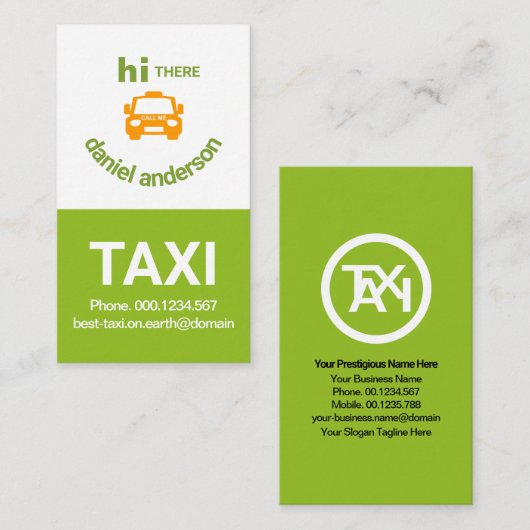ホワイトグリーンボックス笑顔タクシー顔タクシー運転手 名刺 (正面/裏面)