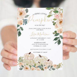 ホワイトグリーンリーカボチャ赤ちゃんシャワー招待状 招待状