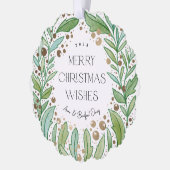 ホワイトグリーンリースメリークリスマス オーナメントカード (左)