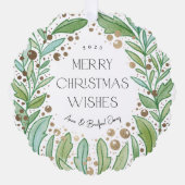 ホワイトグリーンリースメリークリスマス オーナメントカード (正面)