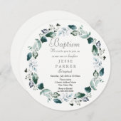 ホワイトグリーンリーフリースボーイガールバプテスマ招待状 招待状 (正面/裏面)