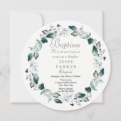 ホワイトグリーンリーフリースボーイガールバプテスマ招待状 招待状 (正面)