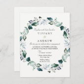 ホワイトグリーンリーフリース婚約パーティ招待状 招待状 (正面/裏面)