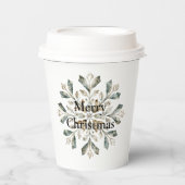ホワイトグリーン素朴クリスマススノーフレーク 紙コップ (正面)