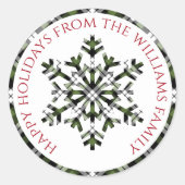 ホワイトグリーン素朴ブラックタータンチェックチェック雪片 ラウンドシール (正面)