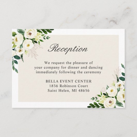 ホワイトグリーン結婚フローラ詳細披露宴 エンクロージャーカード (正面)