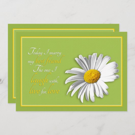 ホワイトグリーン金ゴールドデイジー結婚式招待状 招待状 (正面/裏面)