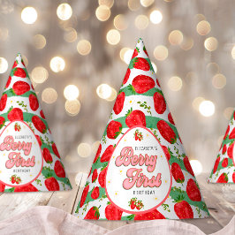 ホワイトグリーン1thバースデーベリーファーストストロベリー パーティーハット