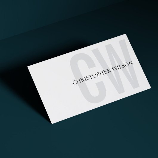 ホワイトグレイエレガントブラックモノグラムはっきりしたコンサルタント 名刺