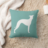 ホワイトグレイハウンドイタリアンドッグシルエットティール（緑がかった色） クッション (ブランケット)