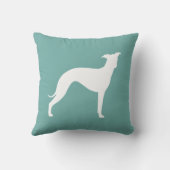 ホワイトグレイハウンドイタリアンドッグシルエットティール（緑がかった色） クッション (裏面)
