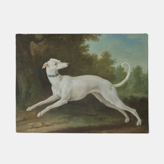 ホワイトグレイハウンド犬(Jean-Baptiste Oudry) ドアマット (正面)