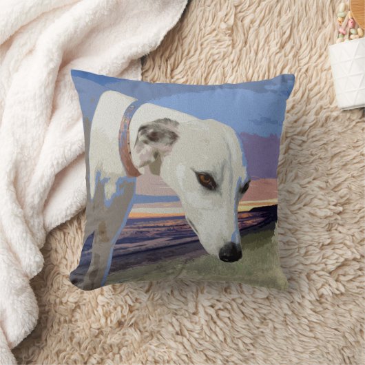 ホワイトグレイハウンド絵を描油、クッション クッション (ブランケット)