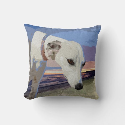 ホワイトグレイハウンド絵を描油、クッション クッション (正面)