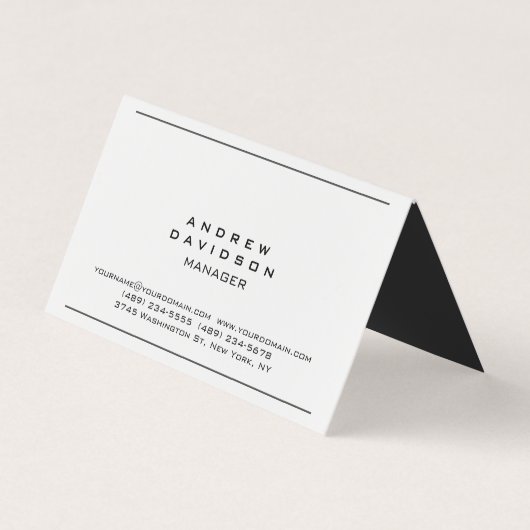 ホワイトグレイ縁どトレンディープレーンシックな名刺 名刺 (正面)