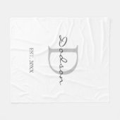 ホワイトグレモダンーファミリースクリプトモノグラム名 フリースブランケット (正面(横))