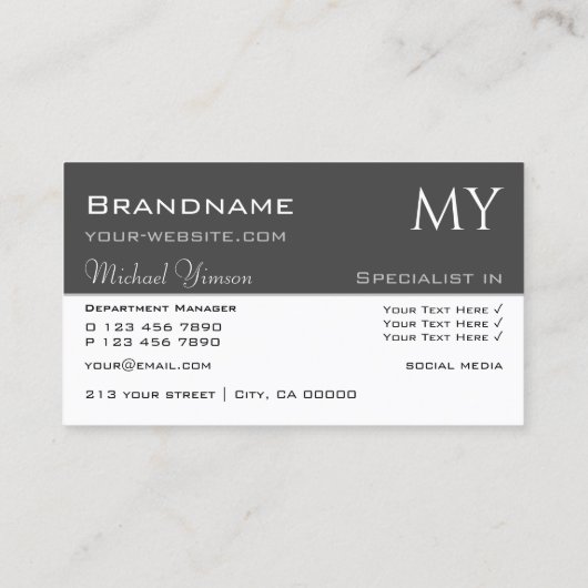 ホワイトグレーとダークグレーとイニシャルプロフェッショナル 名刺 (裏面)