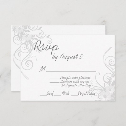 ホワイトグレーとライトグレーのRSVP(メニュー選択付き) 出欠カード (正面/裏面)