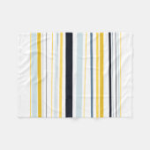 ホワイトグレーイエローネービーブルーストライプ フリースブランケット (正面(横))