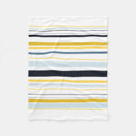 ホワイトグレーイエローネービーブルーストライプ フリースブランケット