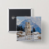ホワイトグレーウルフ&ロッキー山脈ワイルドライフボタン 缶バッジ (正面&裏面)