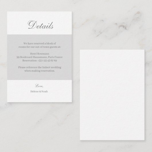 ホワイトグレーエレガントウェディングホテル詳細エンクロージャー エンクロージャーカード (正面/裏面)