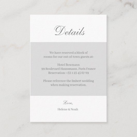 ホワイトグレーエレガントウェディングホテル詳細エンクロージャー エンクロージャーカード (正面)