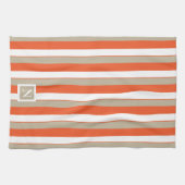 ホワイトグレーオレンジストライプ色モノグラム キッチンタオル (横)