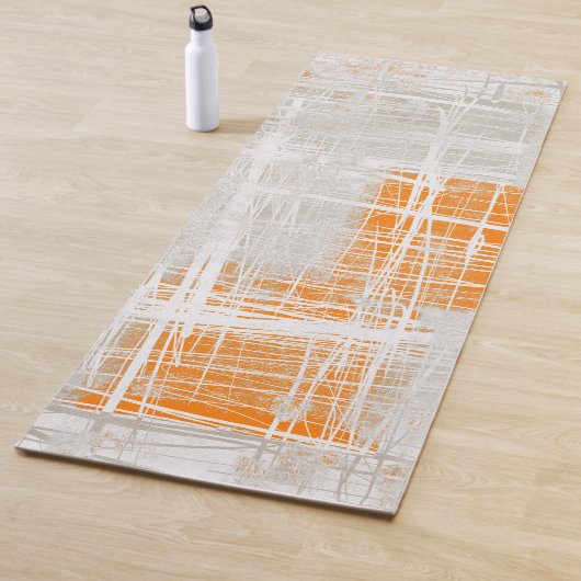 ホワイトグレーオレンジ抽象芸術 ヨガマット (インサイチュ)