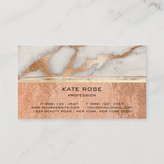 ホワイトグレーカララマーブルコッパー金ゴールドメイクアップサンゴ 名刺 (裏面)